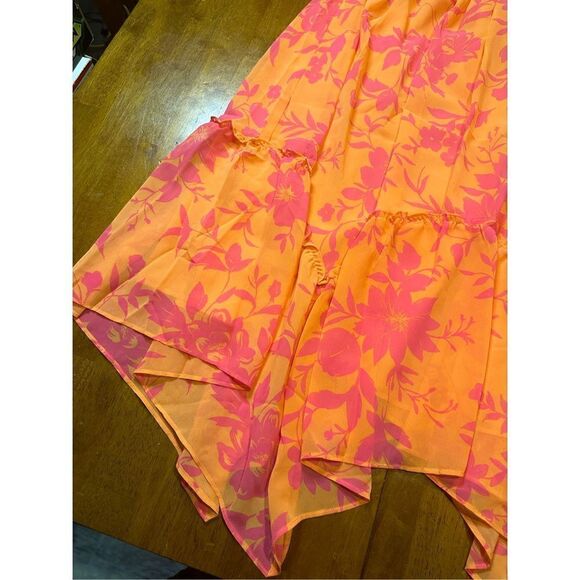 Scoop womens ruffle tiered midi skirt orange and pink size Medium New without ta - Picture 4 of 12